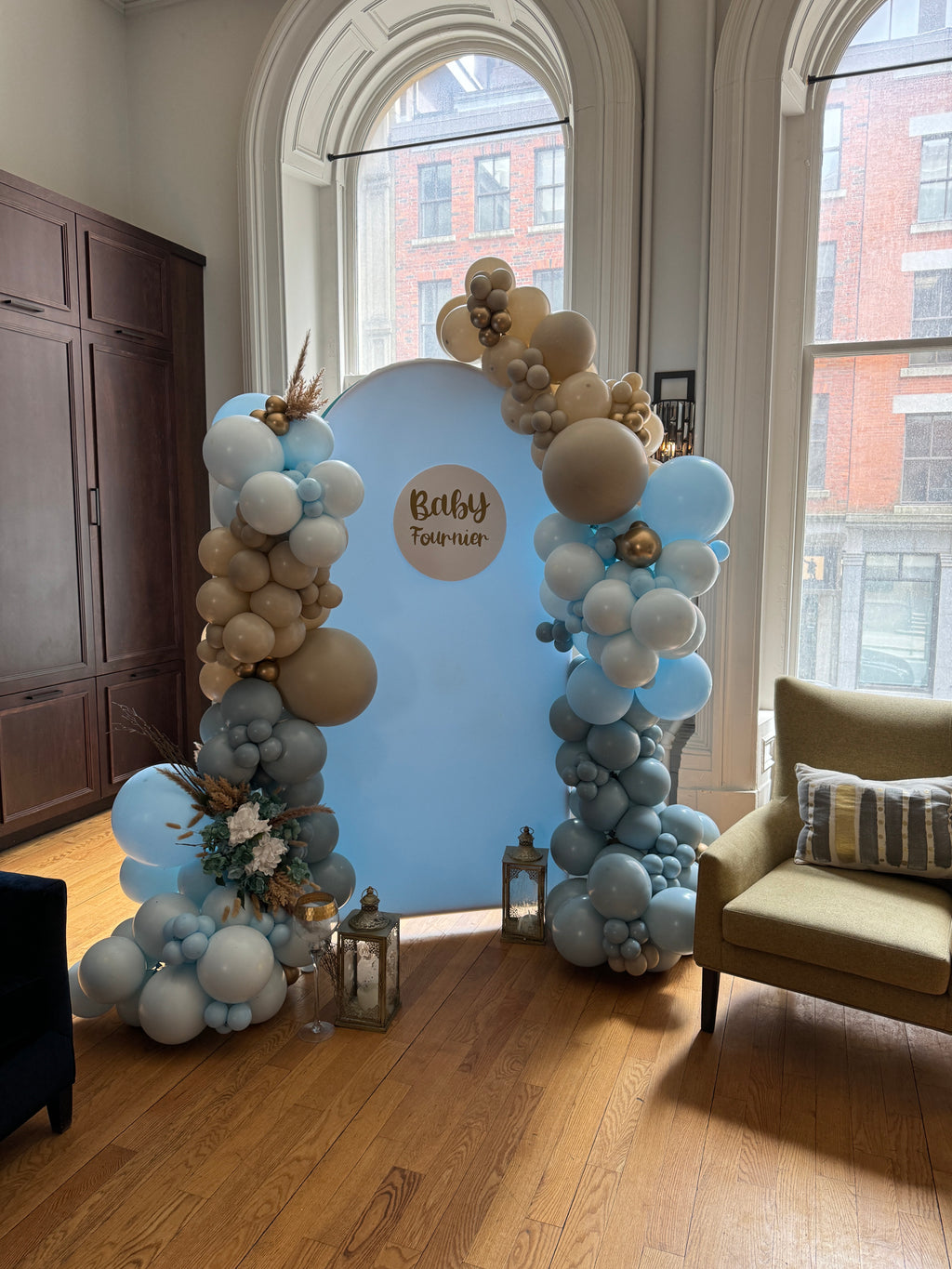 Baby shower balloon garland backdrop