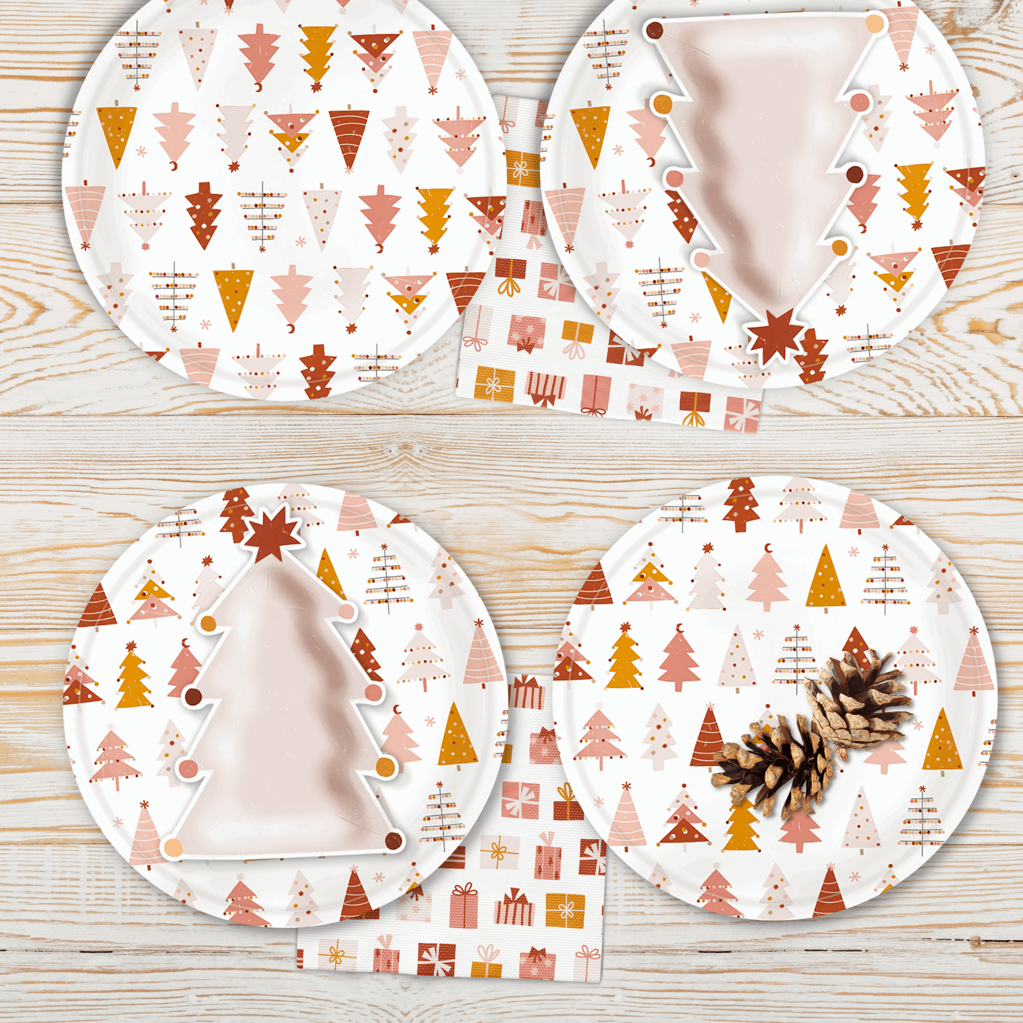 Boho Christmas Tree Shaped Plates (Set of 8)